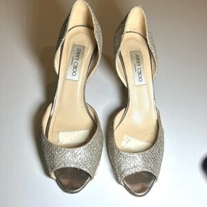 Jimmy Choo Glitter D'Orsay Pumps Peep-Toe Women's Shoes 8 —READ!